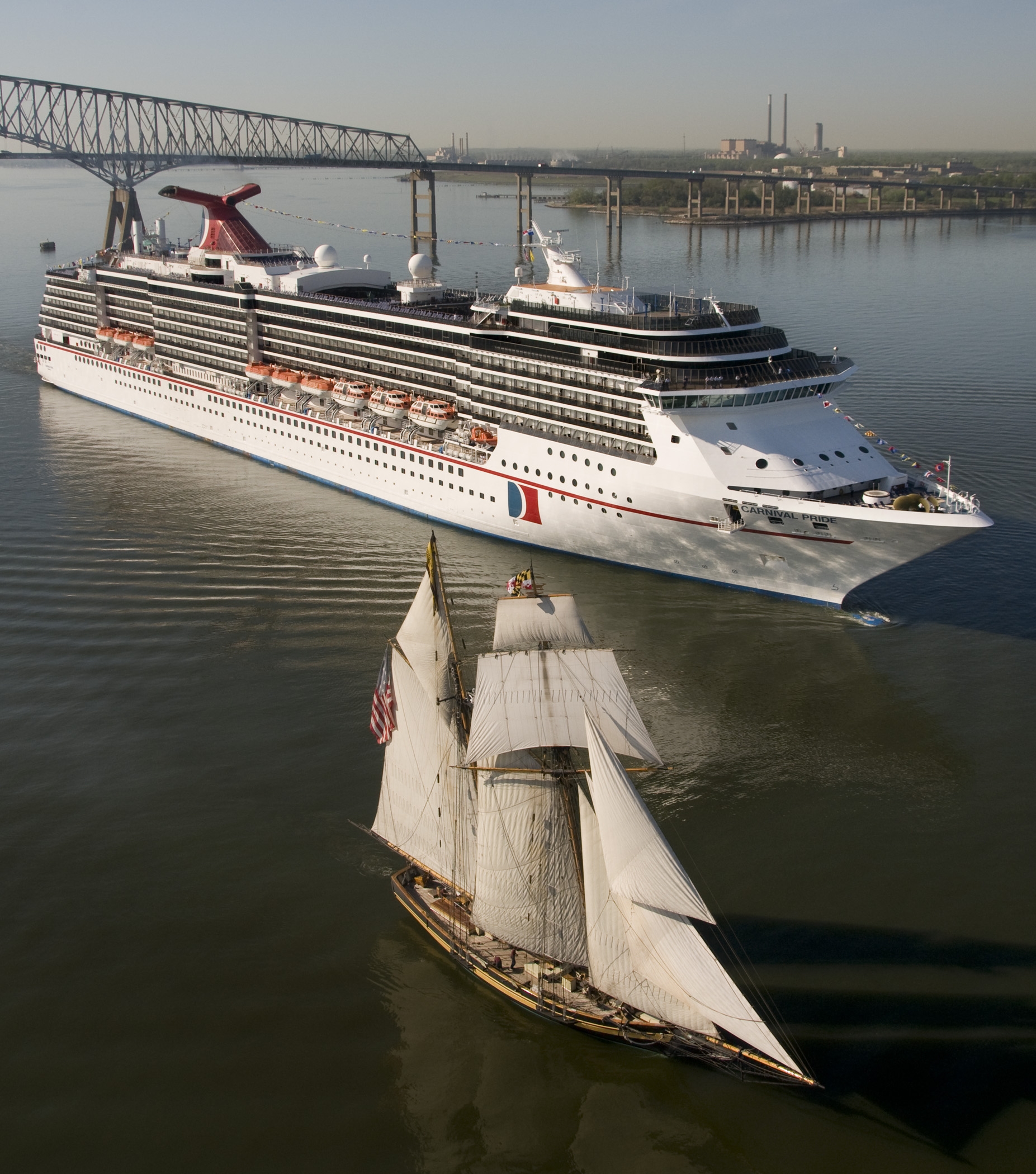 Carnival Pride sails the Port of Baltimore. Cruise ship.